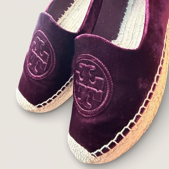 Tory Burch Black Cherry Velvet Platform Espadrille Size 8.5 - Picture 6 of 8